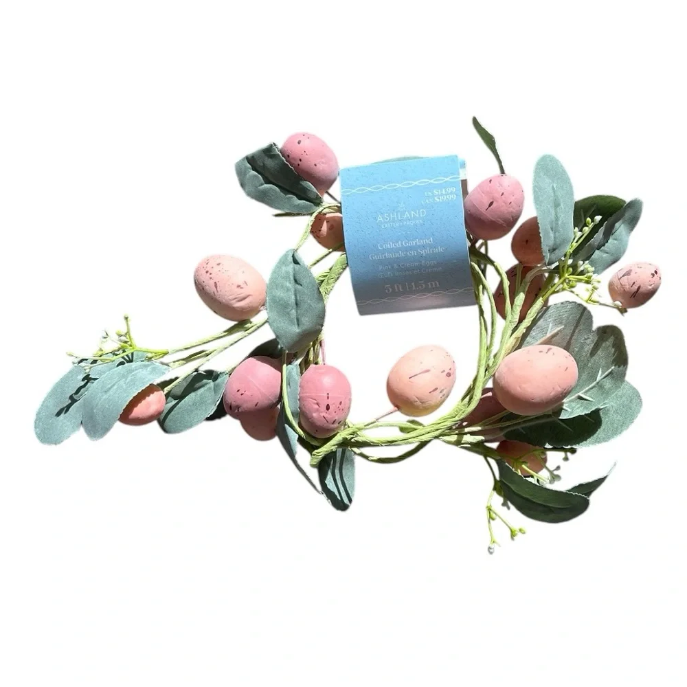 Easter Lot pink Garland with Eggs 5FT Decor plus 4 decorative picks 5 piece Set